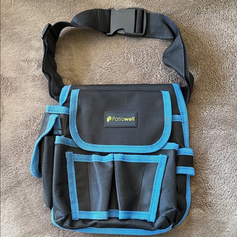 blue and black tool bag